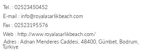 Royal Asarlk Beach Hotel & Spa telefon numaralar, faks, e-mail, posta adresi ve iletiim bilgileri